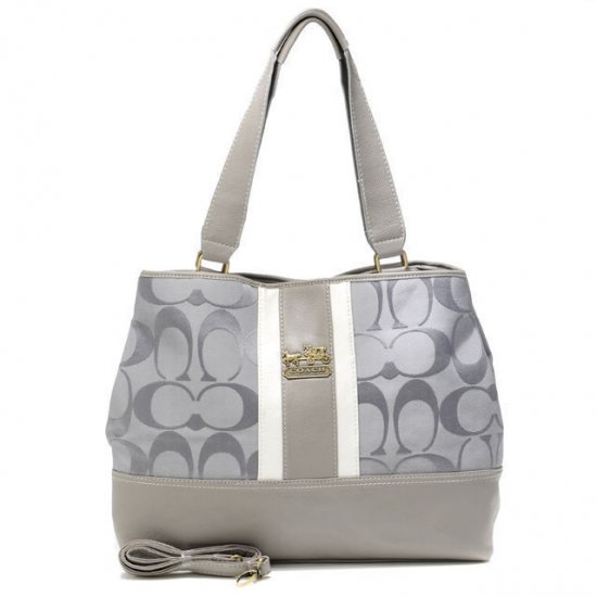 Coach Hamptons Weekend Signature Stripe Large Grey Totes AEY | Coach Outlet Canada